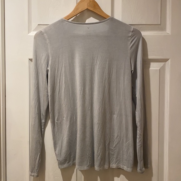 American Eagle Soft & Sexy Long Sleeve Lace Up Top in gray teal size S - Picture 5 of 10